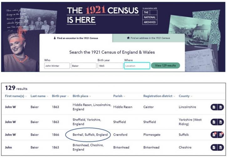 220221 1921 Census 4 enquiry re John Winter Baker